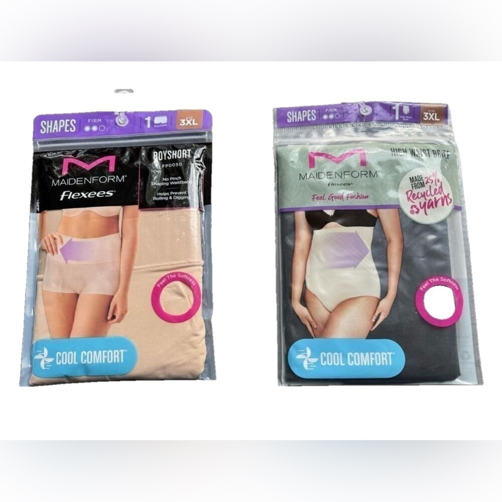 MAIDENFORM FLEXEES NWT women’s black and nude slimming high waisted brief and bo